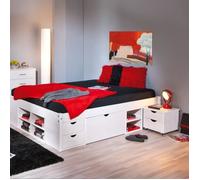 Lit avec rangements Clark 140x200cm - Paris Prix - Bois massif - Blanc