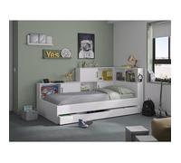 Lit avec rangements et tiroir 90 x 200 cm - Coloris : Blanc - ARMAND