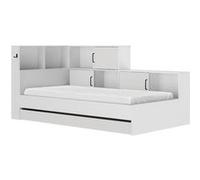 Lit avec rangements et tiroir 90 x 200 cm - Coloris : Blanc - ARMAND Blanc G