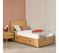 Lit Avec Sommier À Lattes Et Tête De Lit + 4 Tiroirs Décor Bois - Nepal Naturel 90X190