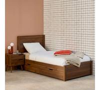 Lit Avec Sommier À Lattes Et Tête De Lit + 4 Tiroirs Décor Bois - Nepal Noyer 90X190