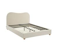 sweeek - Lit avec sommier à Lattes et tête de lit. Blanc Finition Bouclette. L203 x P148 x H97cm