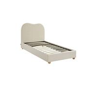 sweeek - Lit avec sommier à Lattes et tête de lit. Blanc Finition Bouclette. L204 x P98 x H96.5cm