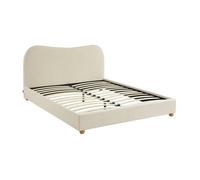 Lit avec sommier à lattes et tête de lit. blanc finition bouclette. L214.5 x P168 x H97cm