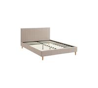 sweeek Lit avec sommier à lattes et tête de lit finition tissu beige L 202 x P 148 x H 89cm Beige