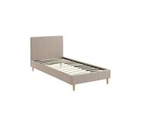 sweeek | Lit avec sommier à lattes et tête de lit finition tissu beige L 202 x P 96 x H 88cm Beige G