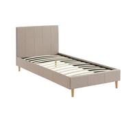 Lit avec sommier à lattes et tête de lit. finition tissu. beige. L 202 x P 96 x H 88cm