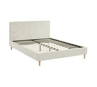 Lit avec sommier à lattes et tête de lit. L 202 x P 148 x H 89cm. blanc. finition velours côtelé (grosse côte)