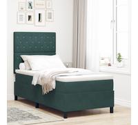 Lit avec sommier à ressorts et matelas vidaXL Vert foncé 100x200 cm Velours