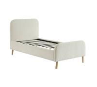 sweeek - Lit avec sommier à Lattes et tête de lit rembourrée 1 Place Bouclette crème 90 x 190 cm - Finn