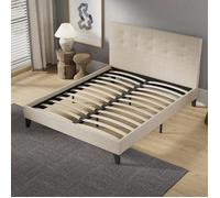 NOVEMBER Lit avec tête de lit - Sommier à Lattes en Bois - 140 x 190cm - Revêtement Tissu - Stable et Robuste avec Pieds centraux de Renfort (Lin, 140 x 190 cm)