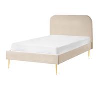 Lit Double Minimaliste en Velours 120 x 200 cm Rembourré Tête de Lit Sommier à L