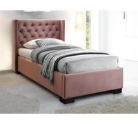 Lit avec tête de lit capitonnée - 90 x 200 cm - Velours rose - MASSIMO II