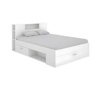 Lit avec rangements LEANDRE - VENTE-UNIQUE - Blanc - 140x190cm - 2 tiroirs
