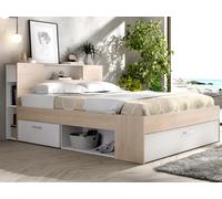 Lit avec tête de lit rangements et tiroirs - 140 x 190 cm - Coloris : Naturel et blanc + Sommier + Matelas - LEANDRE Naturel clair, Blanc https://www.fnac.com/mp48383108/Lit-avec-tete-de-lit-rangements-et-tiroirs-140-x-190-cm-Coloris-Naturel-et-blanc-Sommier-Matelas-LEANDRE/w-4?oref=6fa8ae33-b427-6e4f-43f5-c41b61d655d6