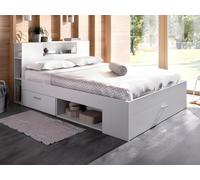 Lit avec tête de lit rangements et tiroirs - 160 x 200cm - Coloris : Blanc - LEANDRE