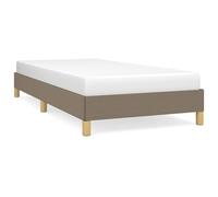 Lit avec tête de lit tapissée en tissu taupe 90 x 190 cm, structure en bois et panneau de particules avec sommier intégré à lattes en contreplaqué, stable, respirant et facile à monter