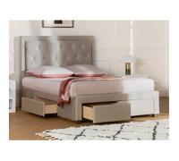 Lit avec tiroirs 140 x 190 cm - Tissu velours - Beige - LEOPOLD