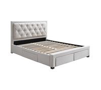Lit avec tiroirs 160 x 200 cm - Tissu - Beige - LEOPOLD