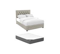 Lit avec tiroirs 160 x 200 cm - Tissu velours - Beige + Matelas - LEOPOLD