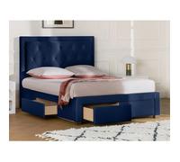 Lit avec tiroirs 160 x 200 cm - Tissu velours bleu + Matelas - LEOPOLD