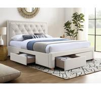 Lit avec tiroirs 180 x 200 cm - Tissu - Beige - LEOPOLD