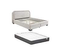 Lit avec tiroirs 180 x 200 cm - Tissu - Beige + Matelas - INASTO