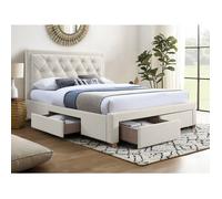Lit avec tiroirs 180 x 200 cm - Tissu - Beige + Matelas - LEOPOLD