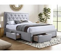 Lit avec tiroirs 180 x 200 cm - Tissu - Gris clair + Matelas - LEOPOLD