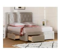 Lit avec tiroirs 180 x 200 cm - Tissu velours - Beige - LEOPOLD