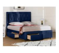 Lit avec tiroirs 180 x 200 cm - Tissu velours bleu - LEOPOLD