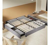 Lit avec Tiroirs de Rangement, Sommier à Lattes en Bois Flexible, 8 Pieds, Cadre en Tissu Gris, lit Stable et Solide. 4 espaces de Rangement sous Le lit en utilisant Les tiroirs. (Gris, 160 x 200 cm)
