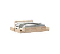 vidaXL Lit avec tiroirs et matelas 200x200 cm – bois massif de pin – 3281886 Marron G