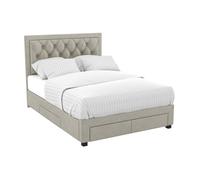 Lit avec tiroirs 160 x 200 cm - Tissu velours - Beige grisé - LEOPOLD