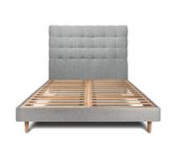 Lit avec tte de lit capitonne bouclette et sommier kit Gris 140x190 H29cm
