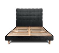Lit avec tte de lit capitonne bouclette et sommier kit Noir 180x200 H29cm