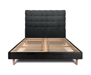 Lit avec tte de lit capitonne bouclette et sommier kit Noir 180x200 H29cm