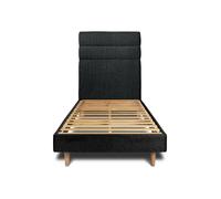 Lit avec tte de lit lignes bouclette et sommier kit Noir 90x200 H29cm