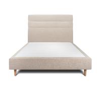 Lit avec tte de lit lignes tissu et sommier tapissier beige brun 135x190 H35cm