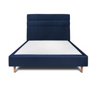 Lit avec tte de lit lignes velours et sommier tapissier bleu 160x200 H35cm