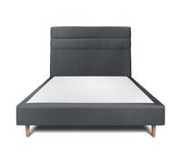 Lit avec tte de lit lignes velours et sommier tapissier gris anthracite 140x200 H35cm