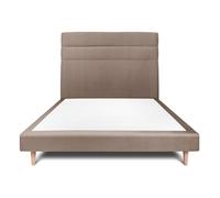 Lit avec tte de lit lignes velours et sommier tapissier taupe 140x200 H29cm