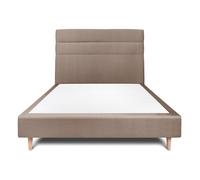 Lit avec tte de lit lignes velours et sommier tapissier taupe 150x200 H35cm