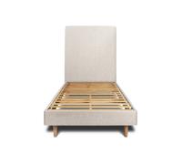 Lit avec tte de lit tapissier bouclette et sommier kit Beige 90x200 H29cm