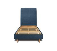 Lit avec tte de lit tapissier tissu et sommier kit bleu 90x200 H29cm