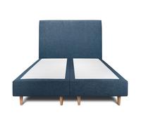Lit avec tte de lit tapissier tissu et sommier tapissier bleu 2x90x200 H35cm
