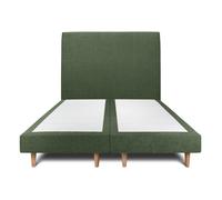 Lit avec tte de lit tapissier tissu et sommier tapissier vert 2x80x200 H29cm