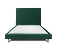 Lit avec tte de lit tapissier velours et sommier tapissier vert 135x190 H29cm