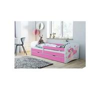 Lit babydreams fée rose avec des papillons sans tiroir, sans matelas 140/70