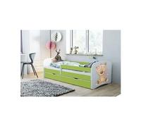 Lit babydreams nounours vert fleurs avec un tiroir matelas 140/70